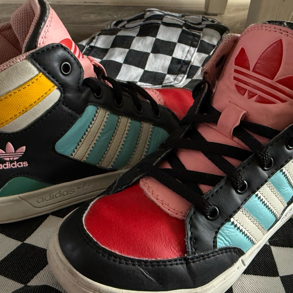 adidas Kids Hard 13 High Court Black Pink Red Light Aqua
